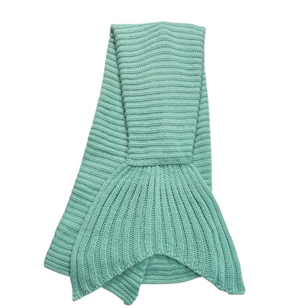 Simons teal aqua blue green knit fish mermaid tail blanket